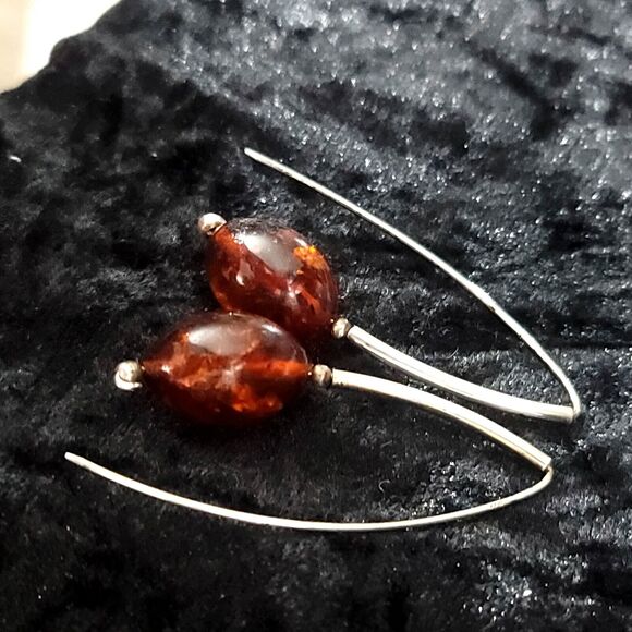 Baltic Amber Cherry Drop Sterling Silver Earrings - Picture 6 of 7